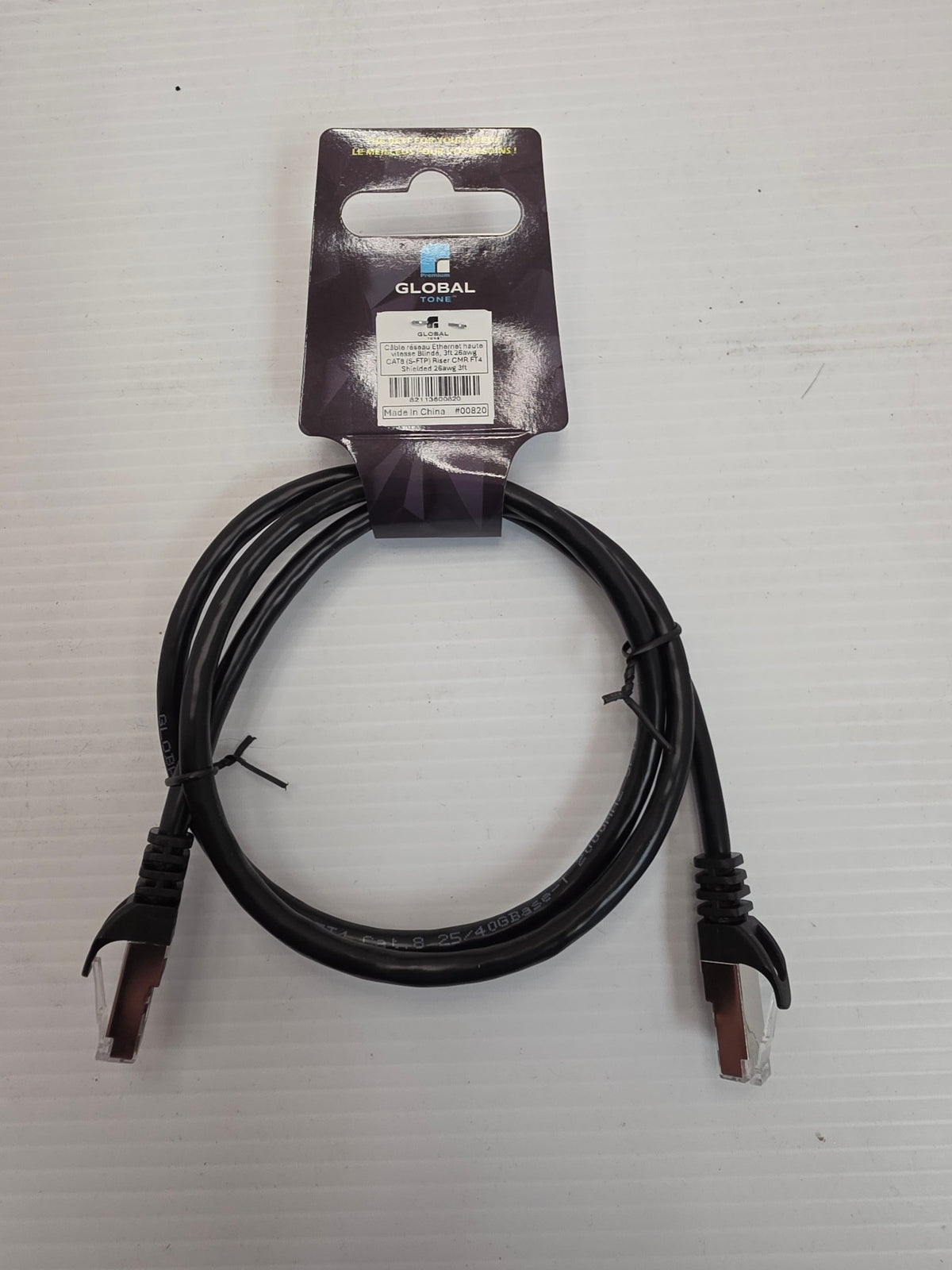 Câble CAT8 blindé (S-FTP) colonne montante CMR, 26 AWG, 3 pi, noir