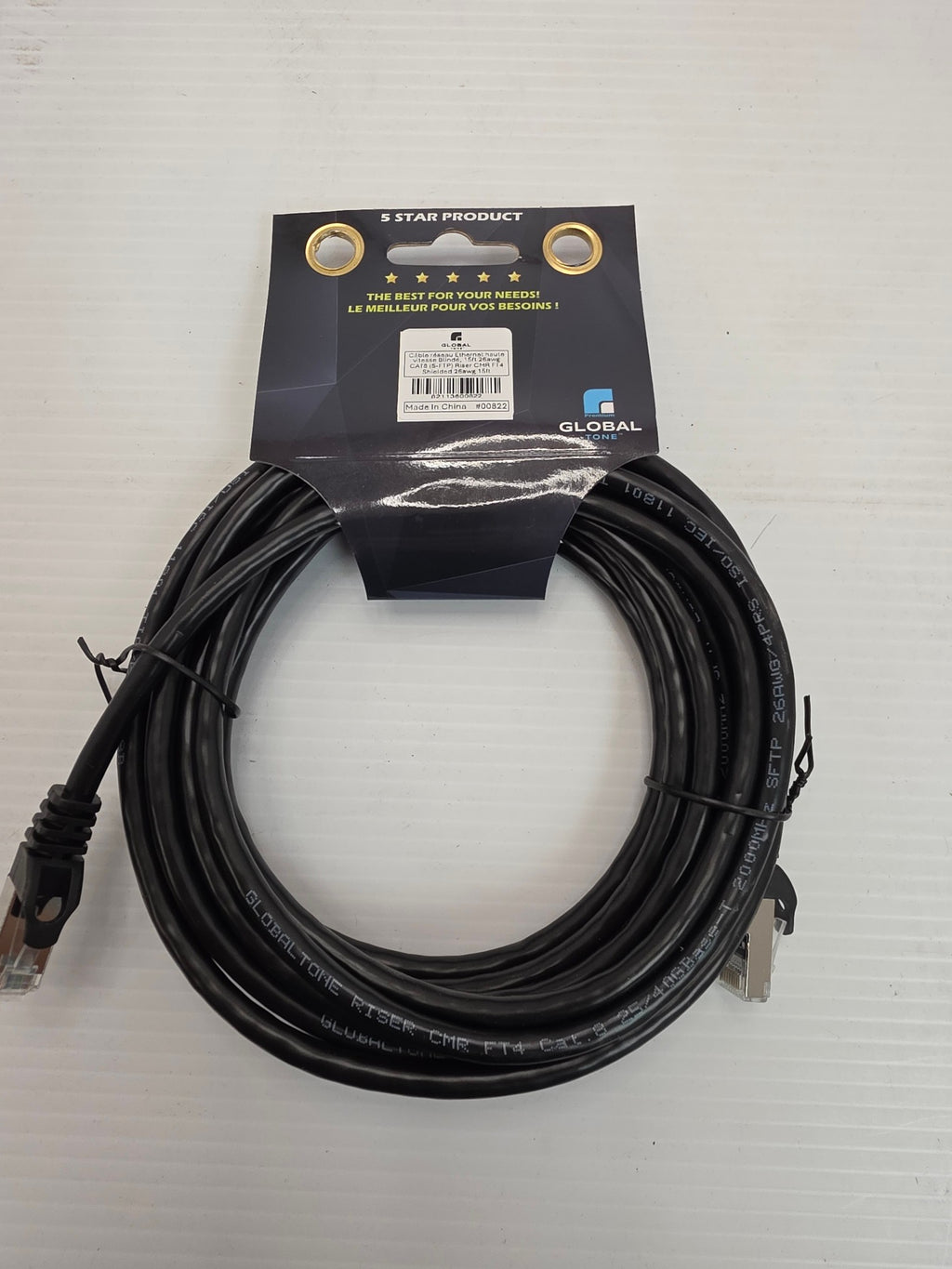 Câble CAT8 blindé (S-FTP) colonne montante CMR, 26 AWG, 15 pi, noir