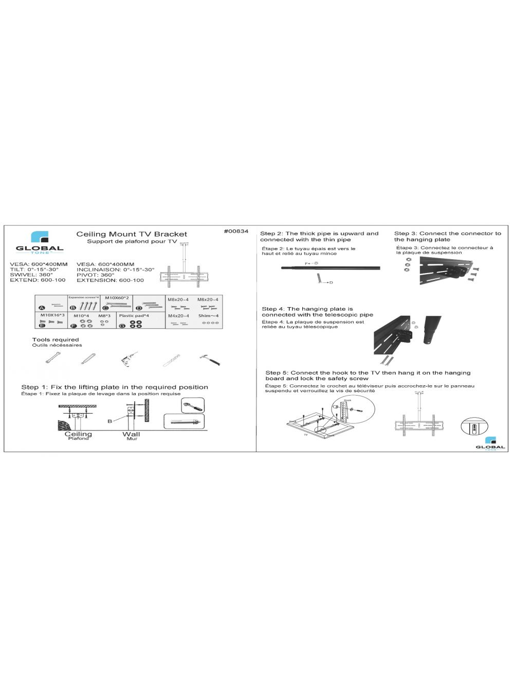 Support de table pour téléviseur 32 à 65 po, 30 kg