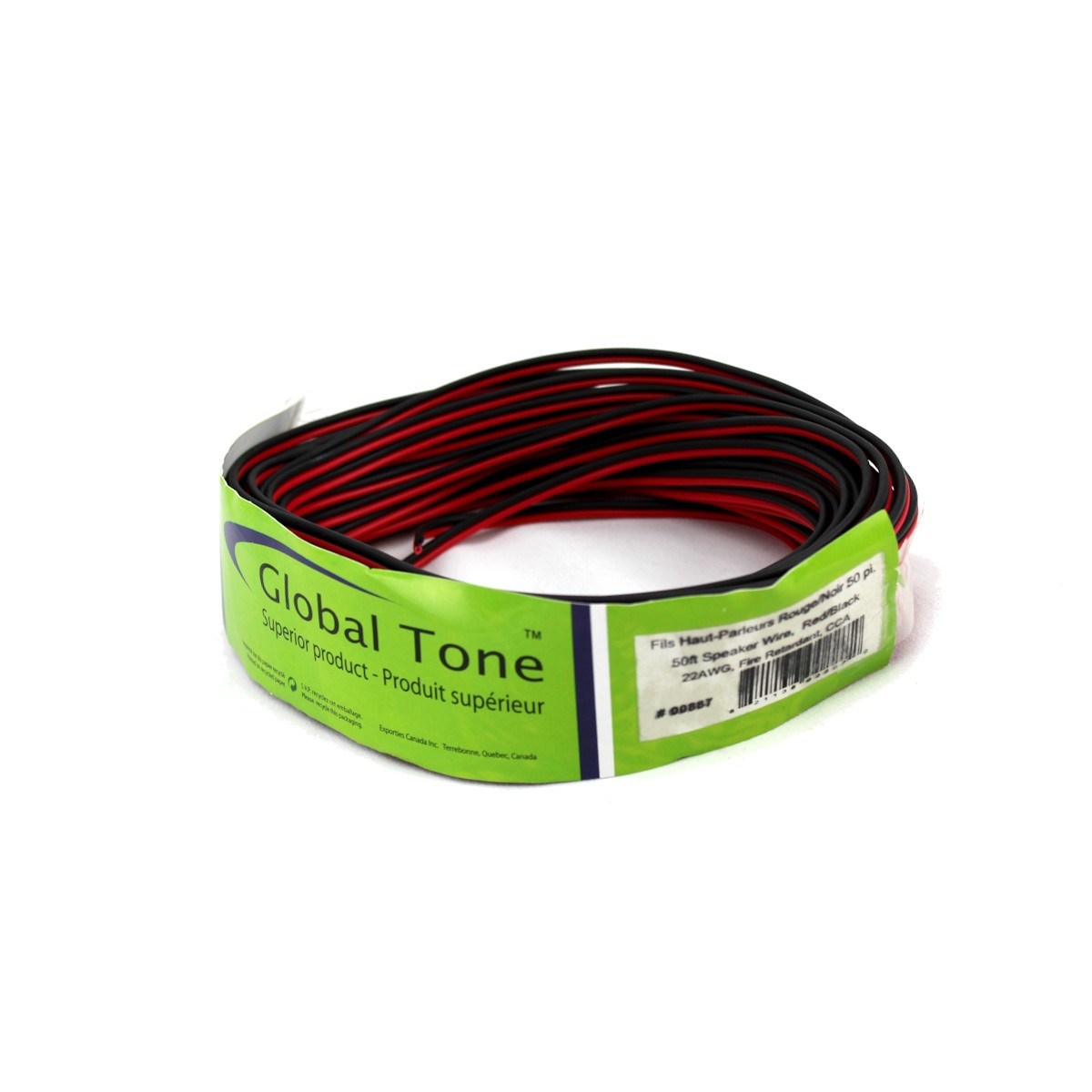 Fil de haut-parleurs 22 AWG, rouge/noir, ignifuge, CCA, 50 pi