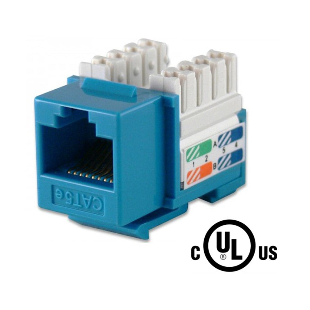 Prise keystone RJ45 CAT5e à 90 degrés, contacts 50 µ or, type 110, bleu