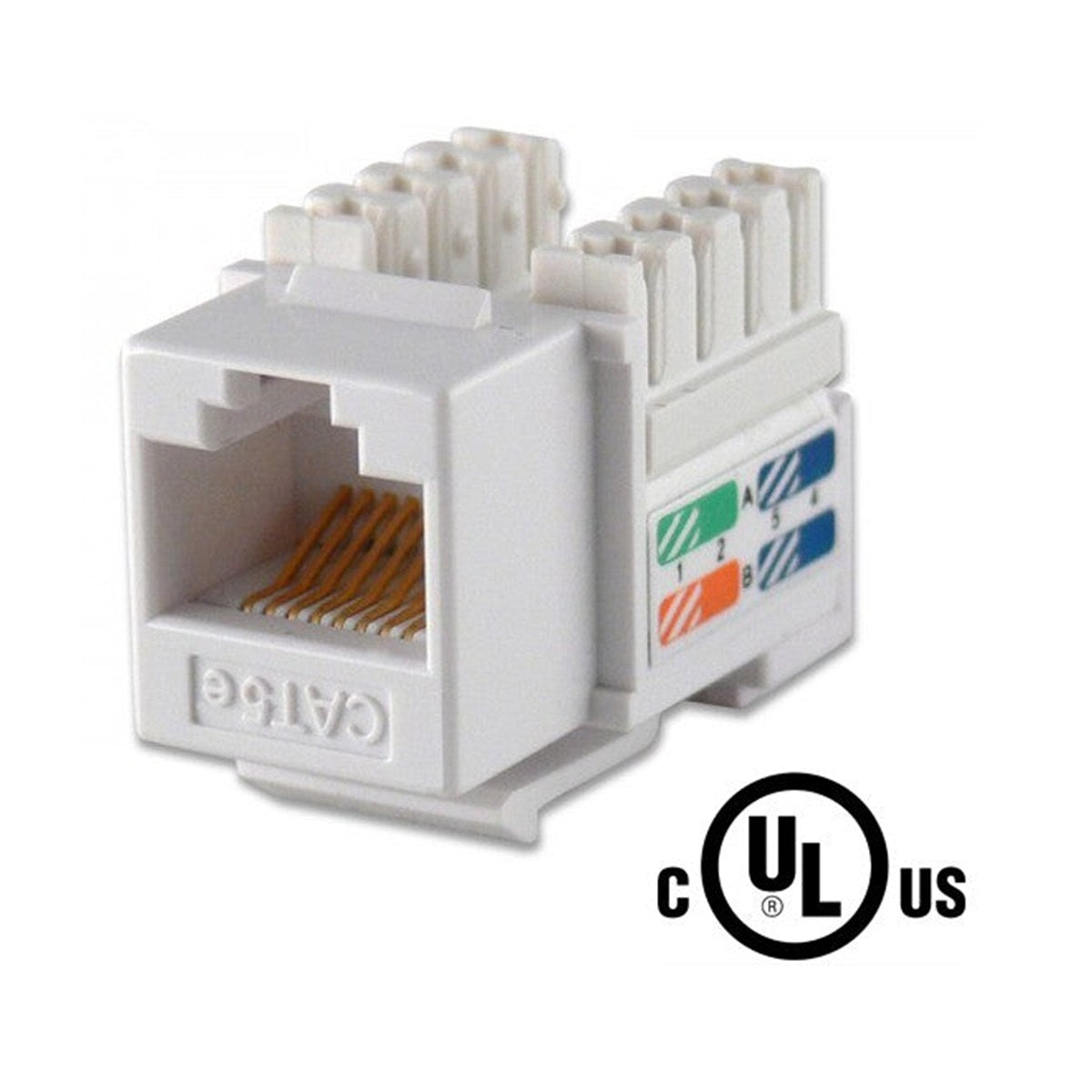 Prise keystone RJ45 CAT5e à 90 degrés, contacts 50 µ or, type 110, blanc