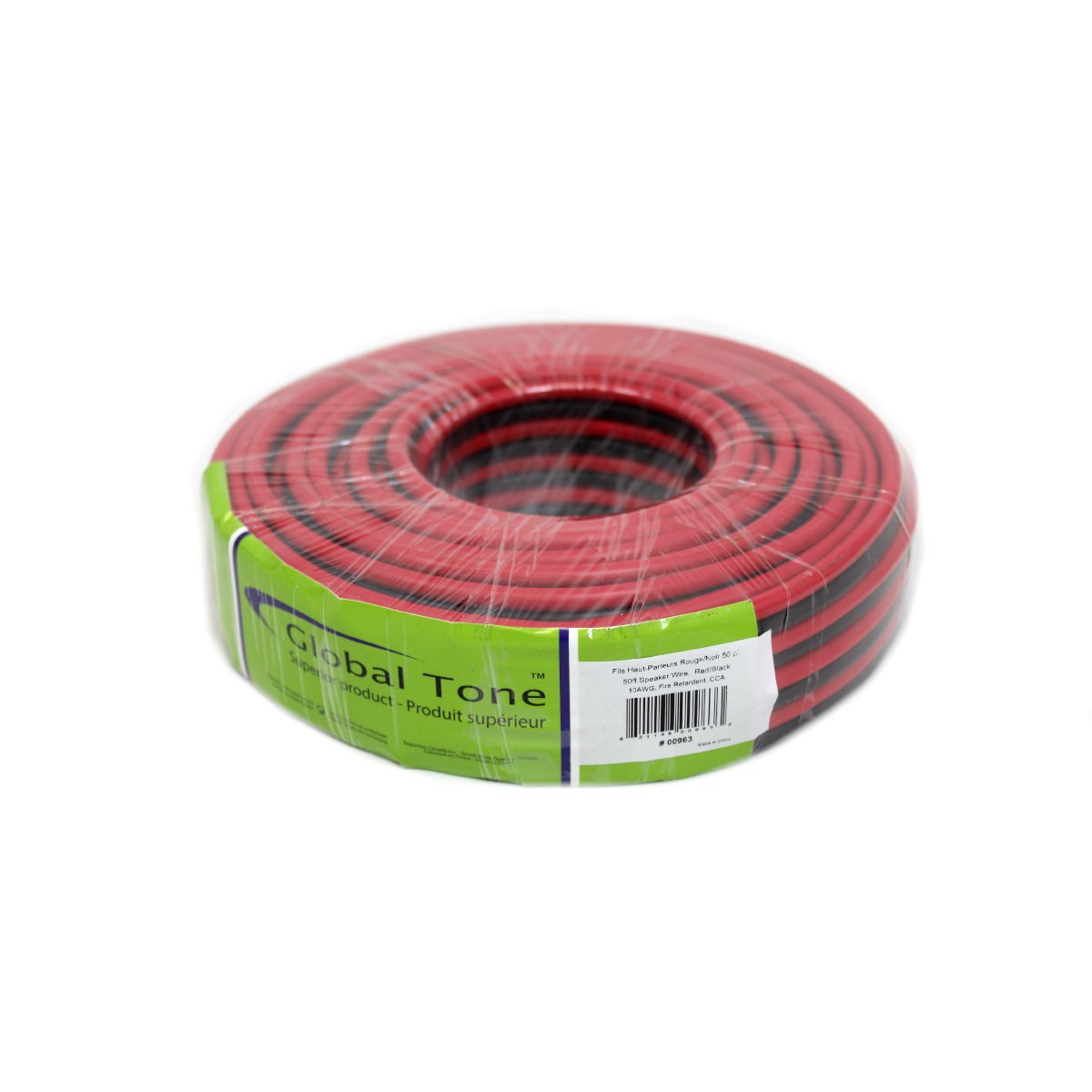 Fil de haut-parleurs 10 AWG, rouge/noir, ignifuge, CCA, 50 pi