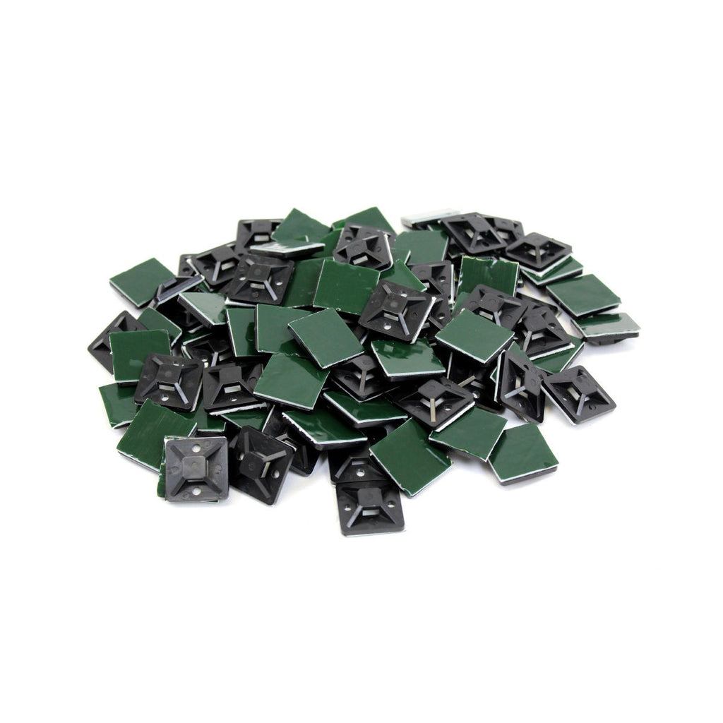 Embases adhésives pour attaches de câble, 1 po, résistantes aux UV, noir, sac de 100
