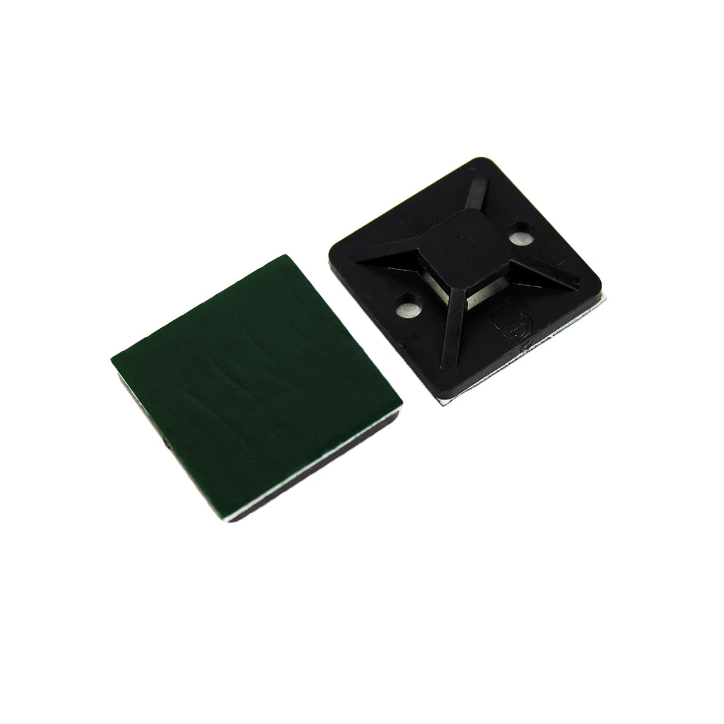 Embases adhésives pour attaches de câble, 1 po, résistantes aux UV, noir, sac de 100
