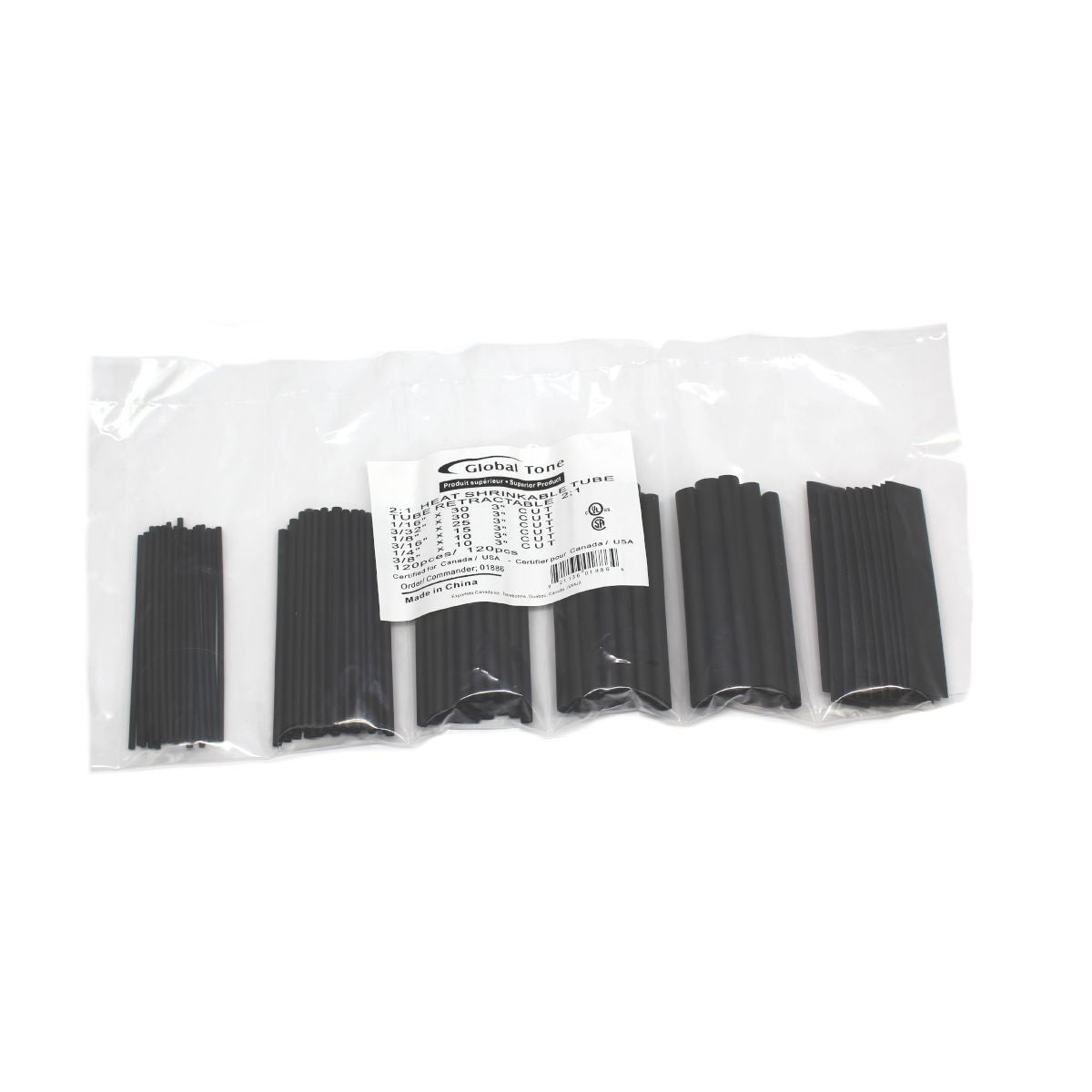 Assortiment de gaines thermorétractables 2:1, 120 pièces, noir, 3 po
