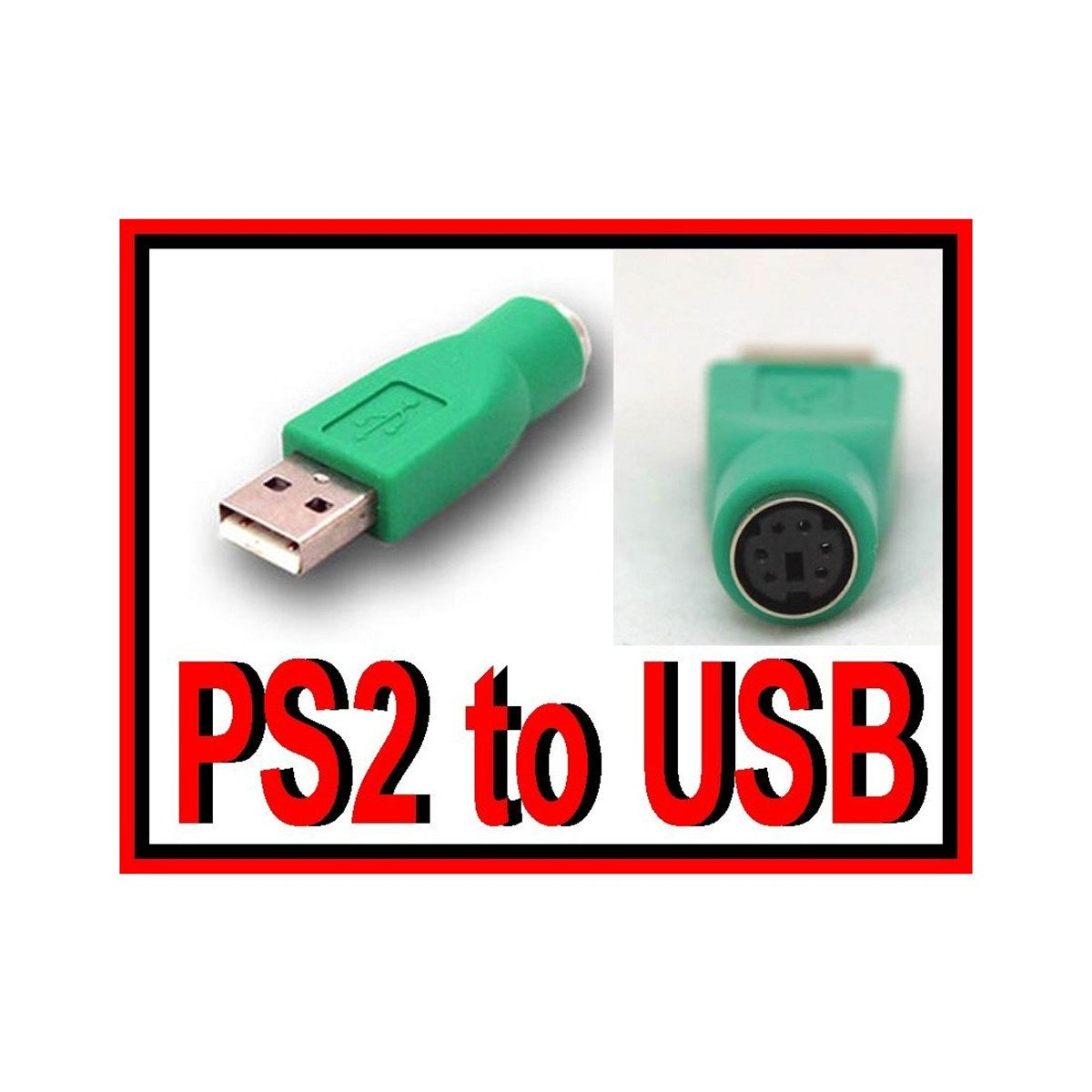Adaptateur USB A mâle vers PS/2 femelle, vert