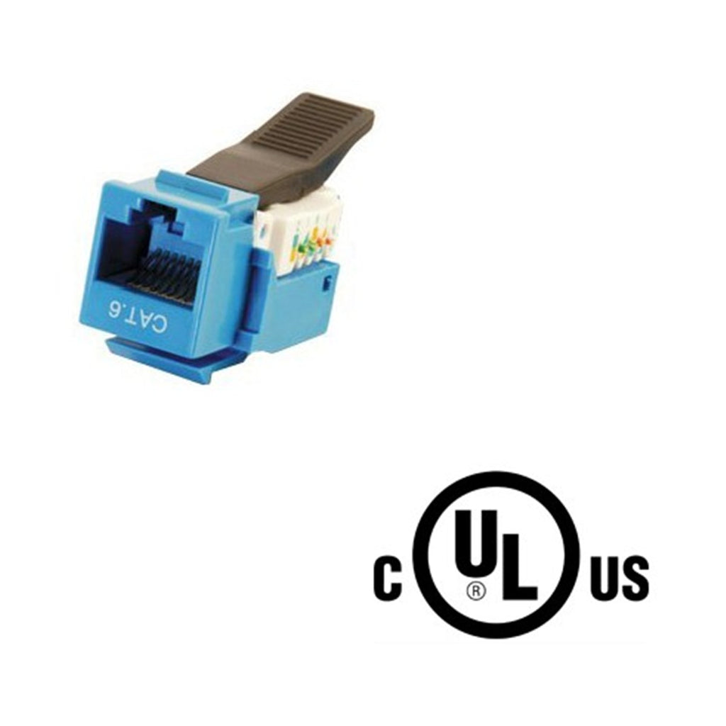 Prise keystone RJ45 CAT6 sans outil à 90 degrés, contacts 50 µ or, bleu