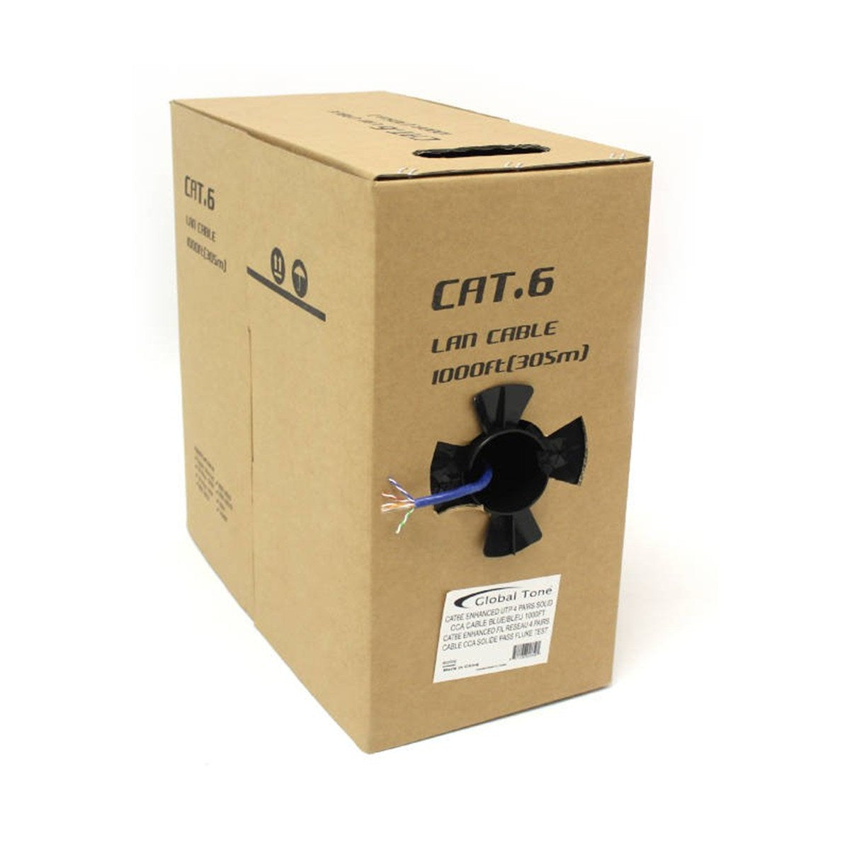 Câble réseau CAT6 en vrac, UTP solide, CCA, bleu, 1000 pi