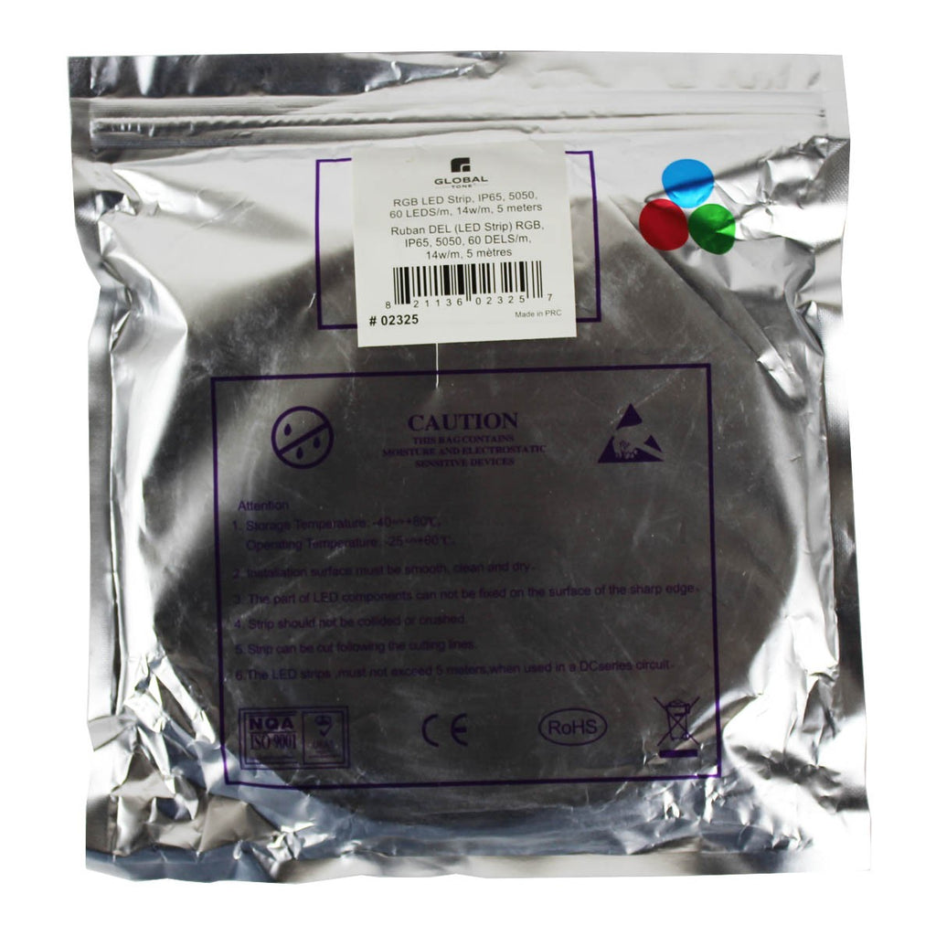 Ruban DEL RGB 5050, 60 DEL/m, 14 W/m, IP65, 5 m