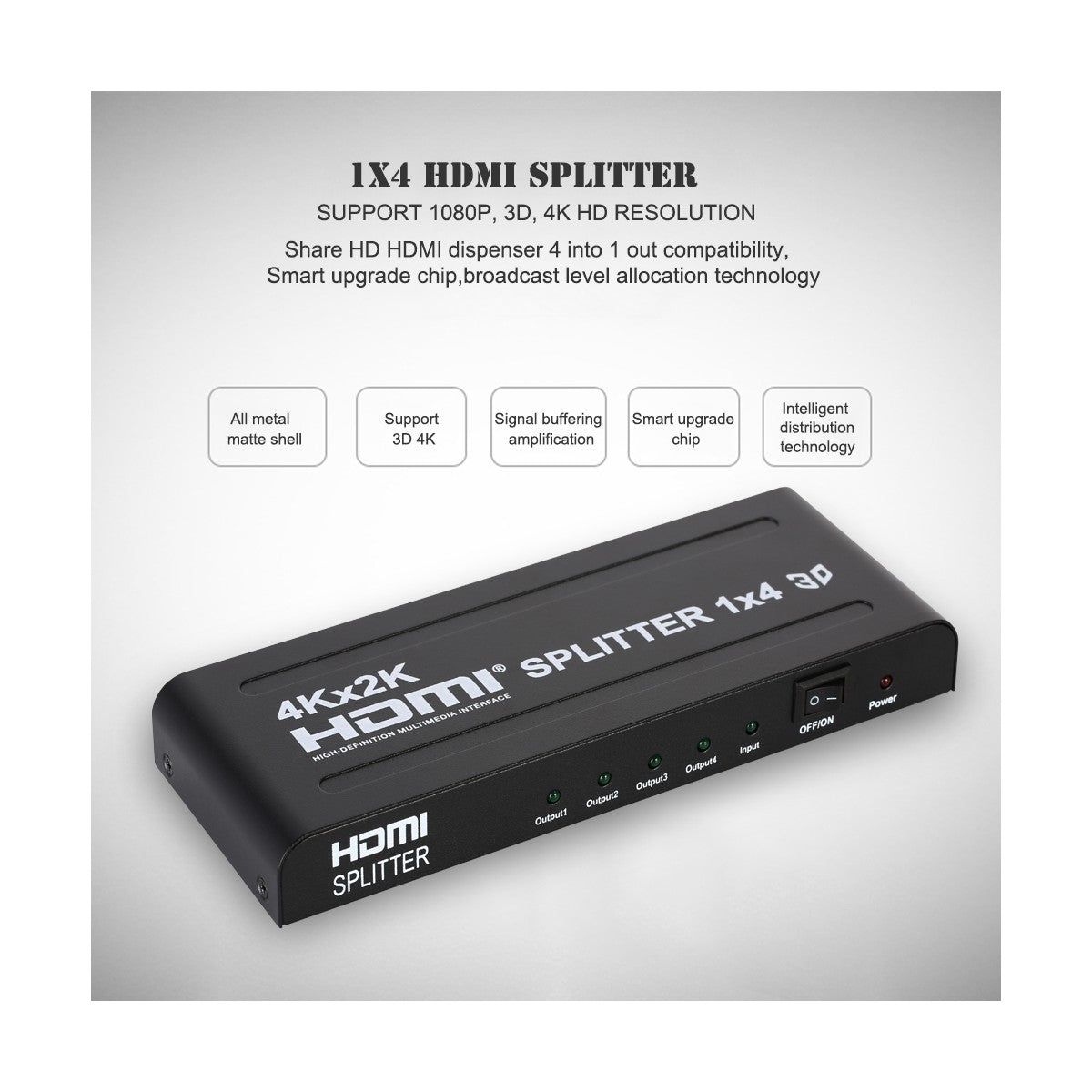 Répartiteur HDMI 1 entrée 4 sorties, v1.4, 4K, 3D, HDCP