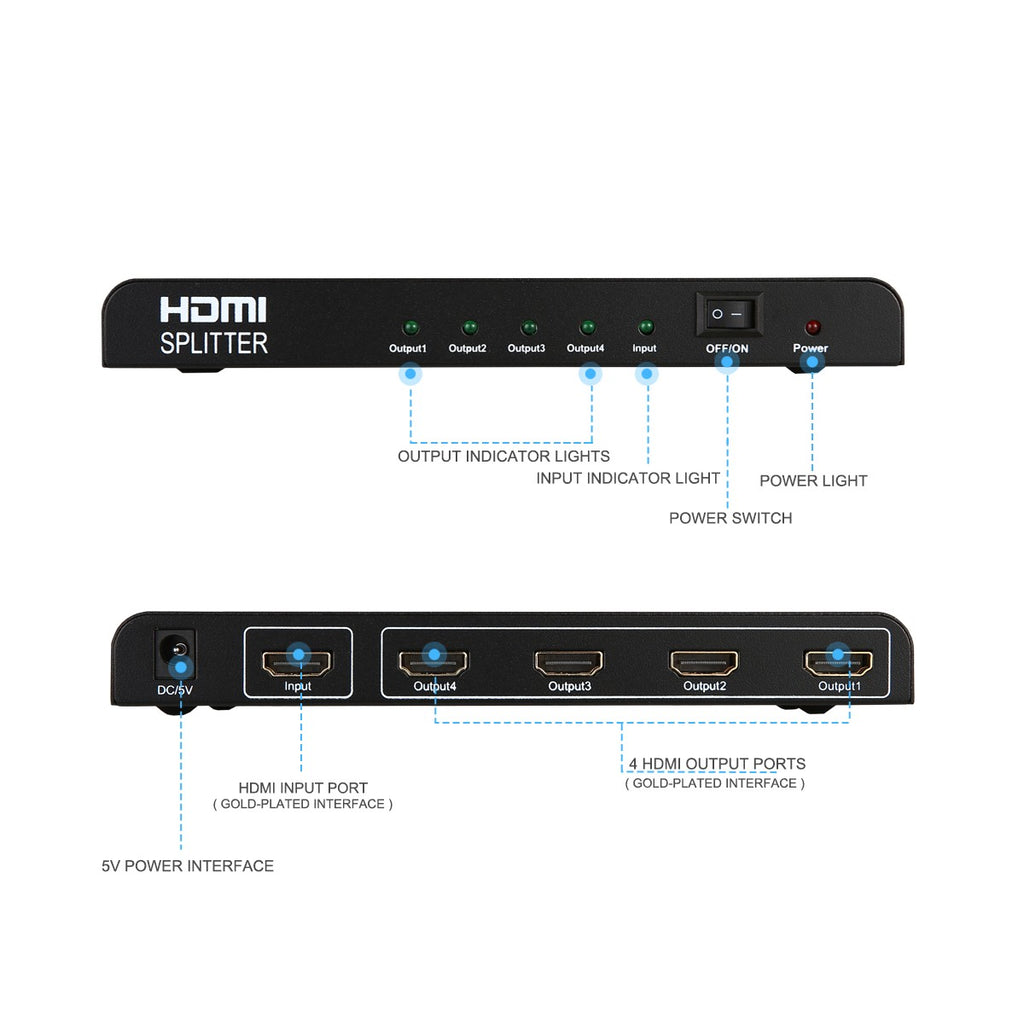Répartiteur HDMI 1 entrée 4 sorties, v1.4, 4K, 3D, HDCP