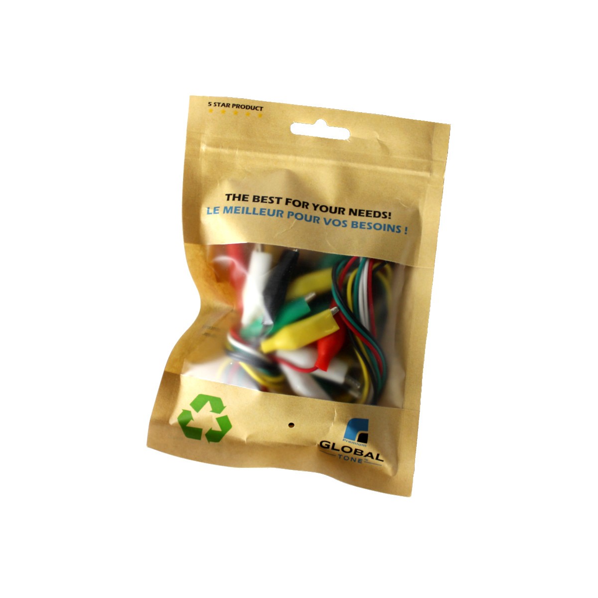 Ensemble de 10 fils de test avec pinces crocodiles moyennes 30 mm, 21 po