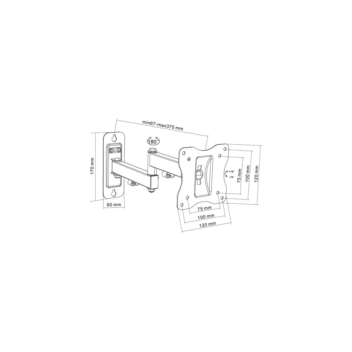 Support mural inclinable pour téléviseur 13 à 27 po, VESA 100 x 100, 25 kg