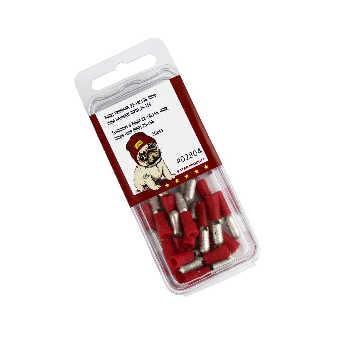 Cosses balle mâles 0,156 po, 22-18 AWG, vinyle, rouge, sac de 25