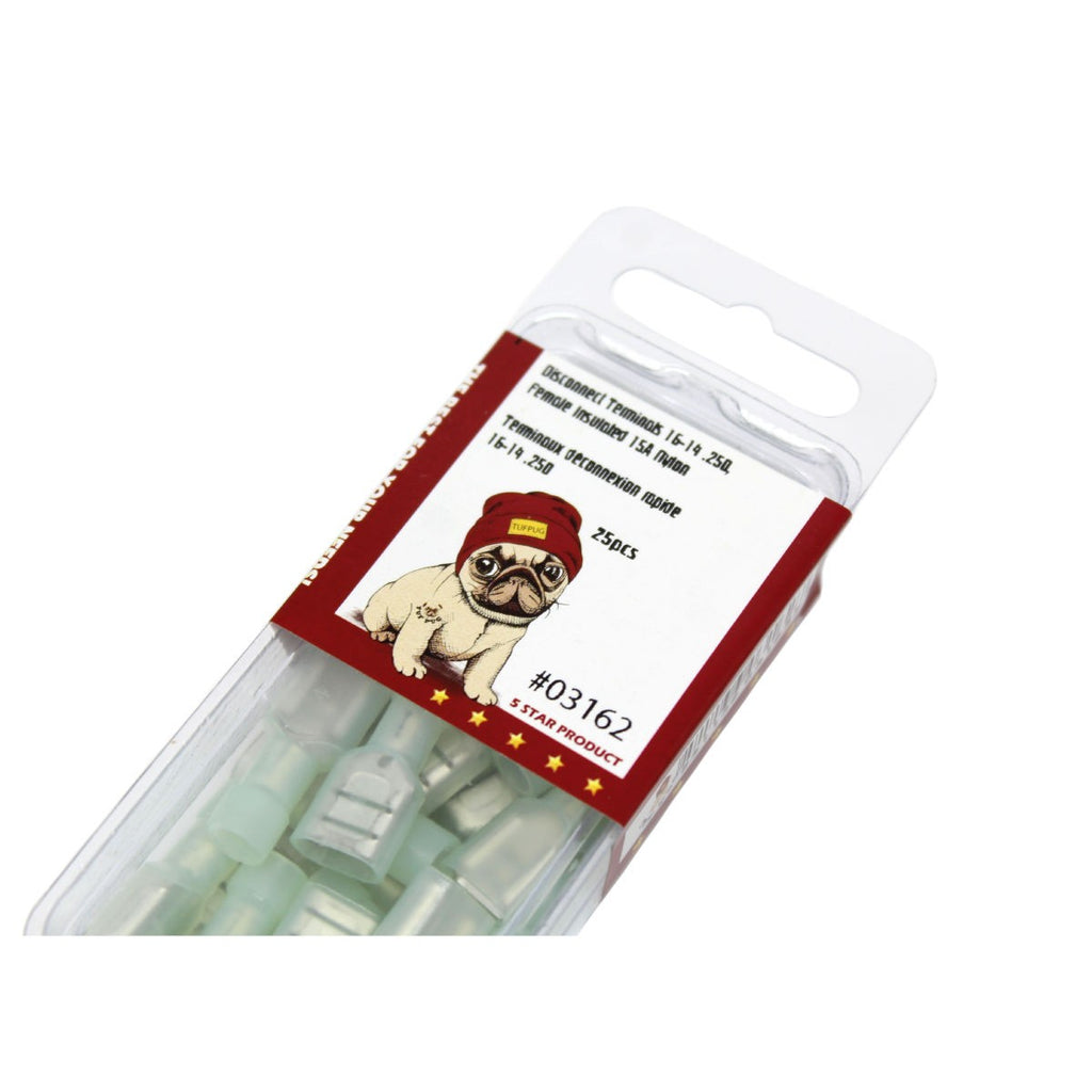 Cosses à déconnexion rapide femelles 0,250 po, 16-14 AWG, nylon, 15 A, sac de 25