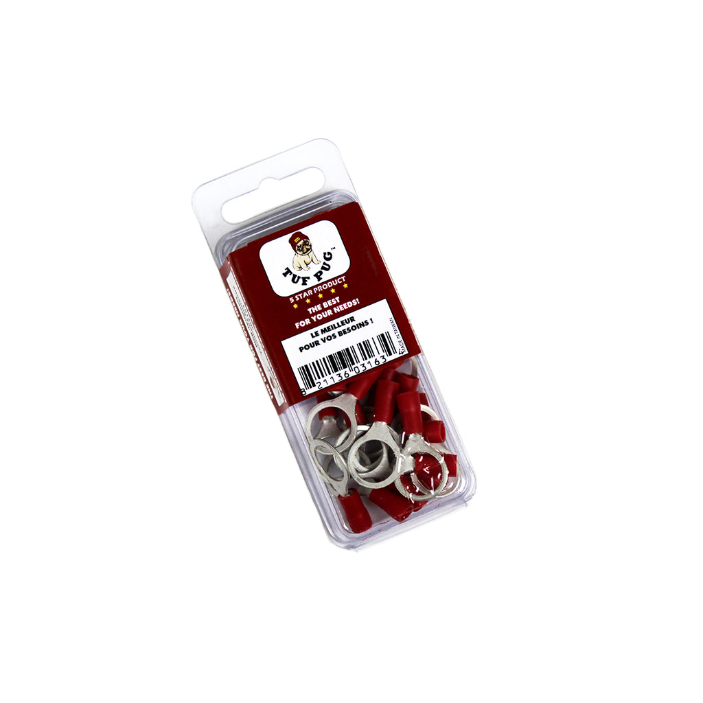 Cosses à anneau 3/8 po, 22-16 AWG, vinyle, rouge, sac de 25