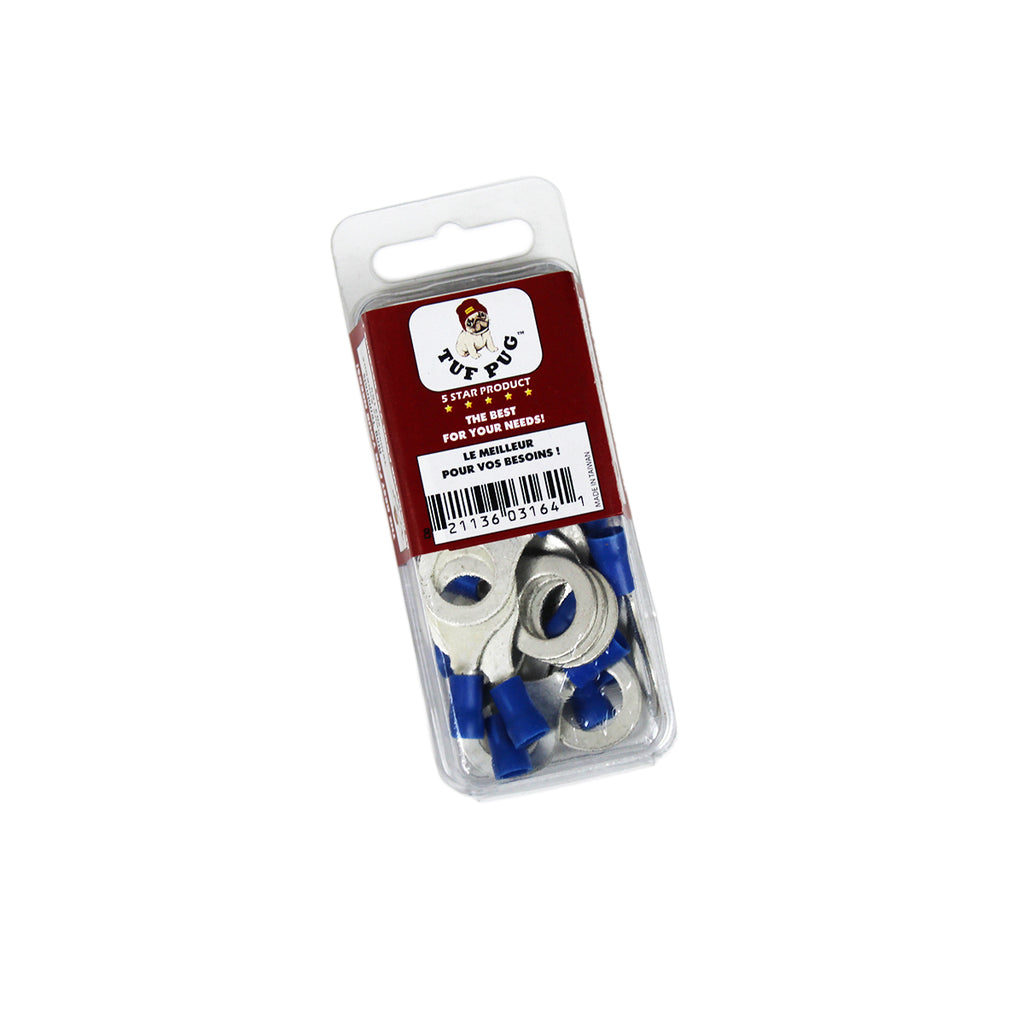 Cosses à anneau 3/8 po, 16-14 AWG, vinyle, bleu, sac de 25