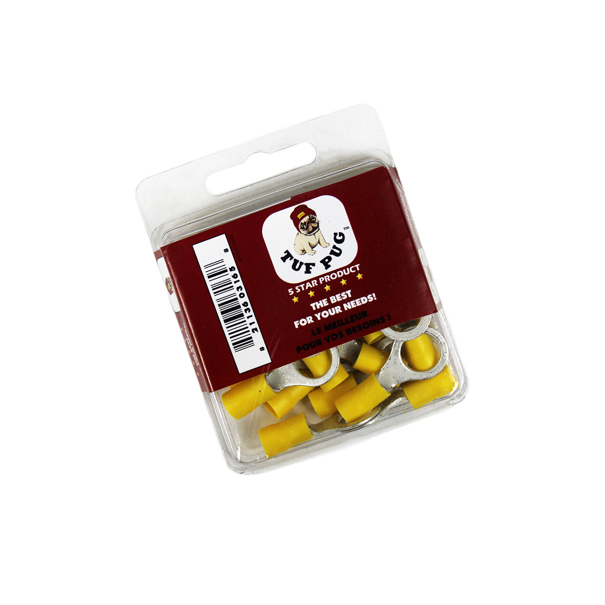 Cosses à anneau 3/8 po, 12-10 AWG, vinyle, jaune, sac de 25