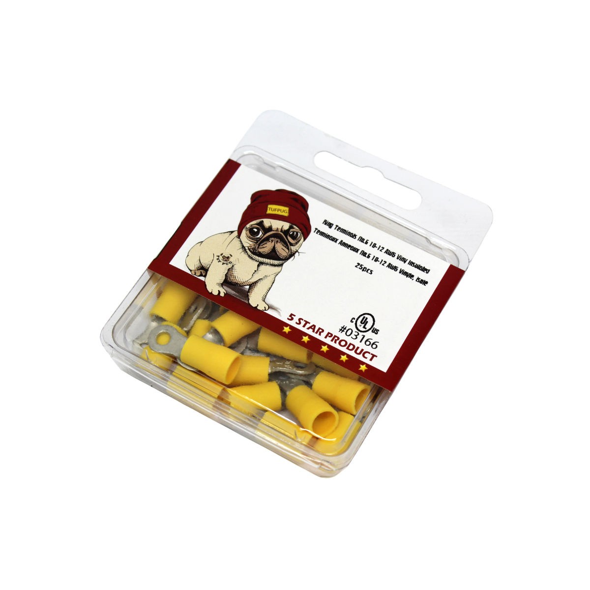 Cosses à anneau n° 6, 12-10 AWG, vinyle, jaune, sac de 25