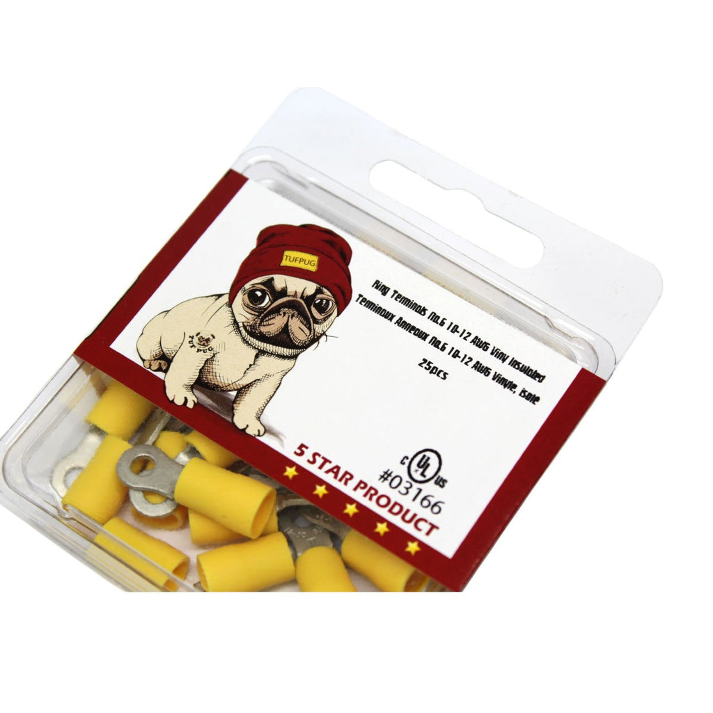 Cosses à anneau n° 6, 12-10 AWG, vinyle, jaune, sac de 25