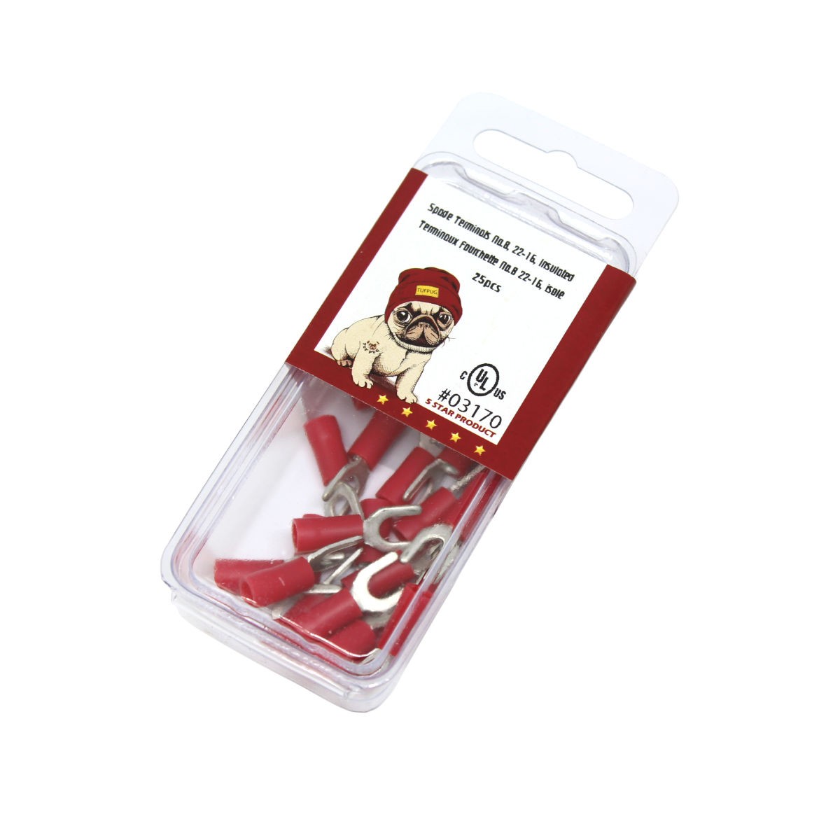 Cosses à fourche n° 8, 22-16 AWG, vinyle, rouge, sac de 25