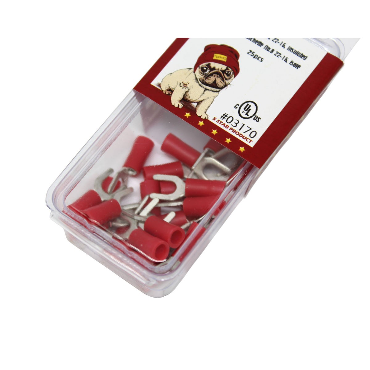 Cosses à fourche n° 8, 22-16 AWG, vinyle, rouge, sac de 25