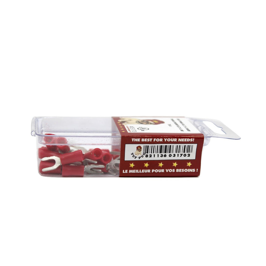 Cosses à fourche n° 8, 22-16 AWG, vinyle, rouge, sac de 25