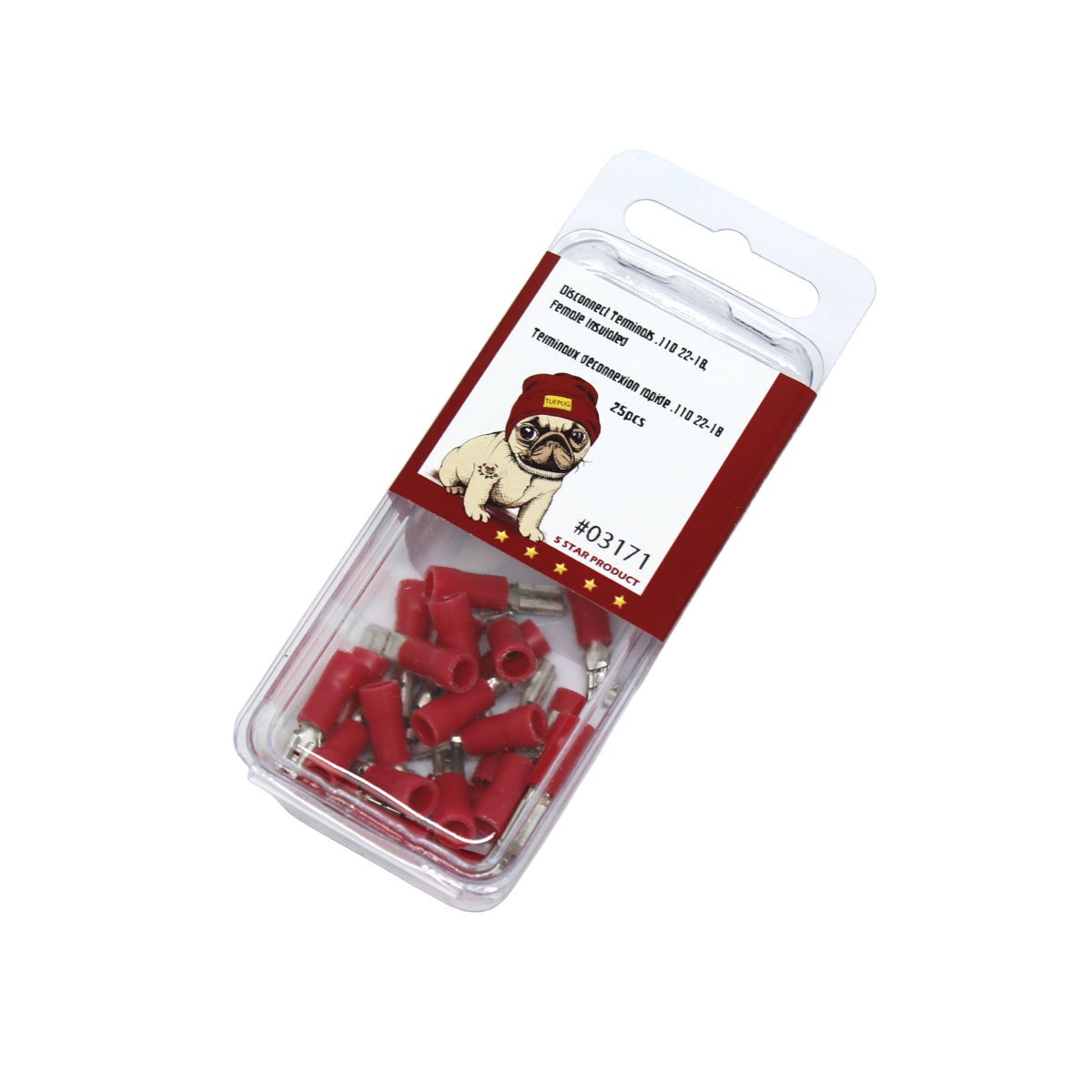 Cosses à déconnexion rapide femelles 0,110 po, 22-18 AWG, vinyle, sac de 25