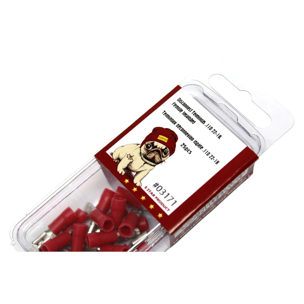 Cosses à déconnexion rapide femelles 0,110 po, 22-18 AWG, vinyle, sac de 25
