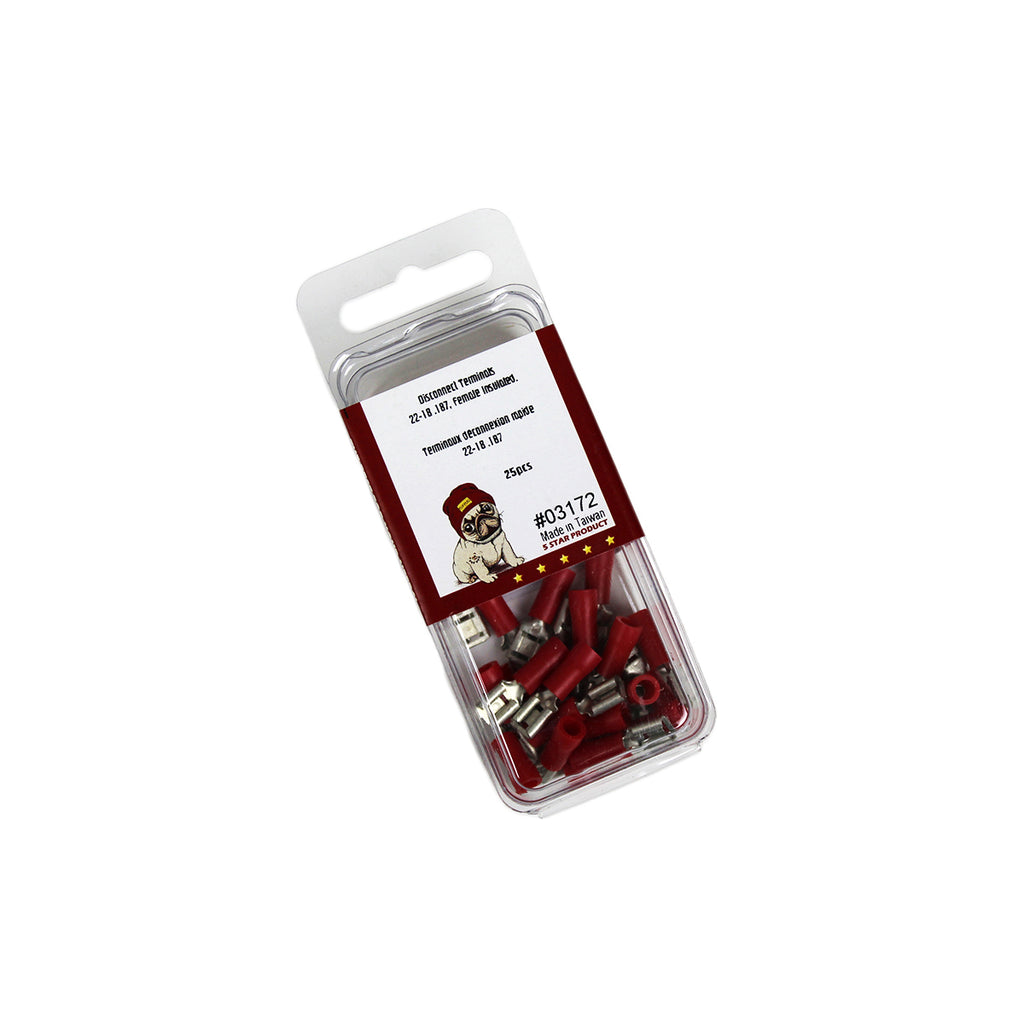 Cosses à déconnexion rapide femelles 0,187 po, 22-18 AWG, vinyle, sac de 25