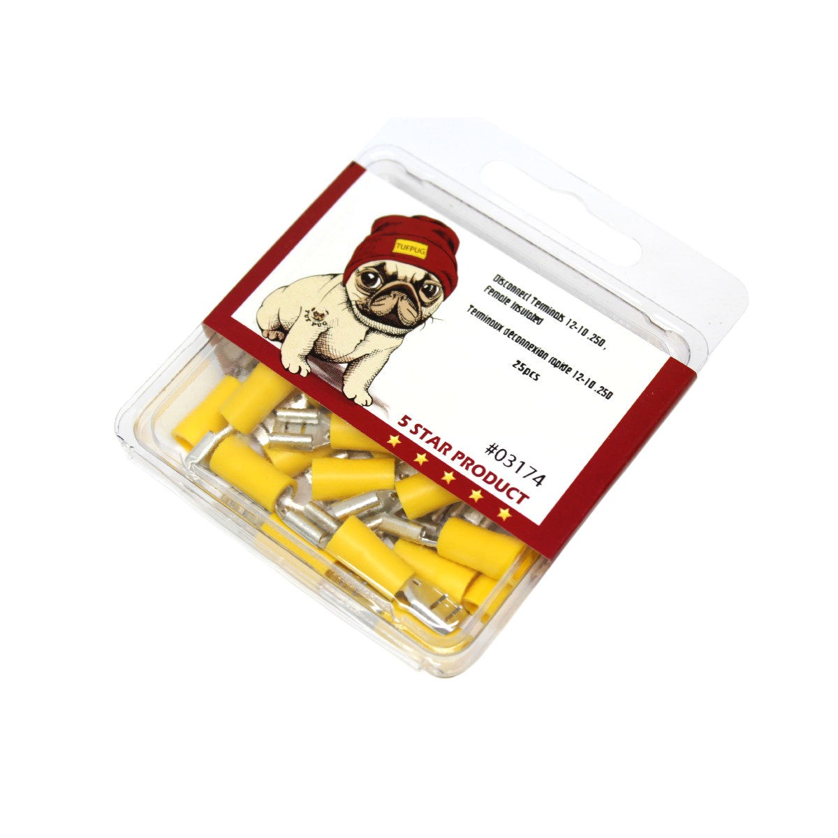 Cosses à déconnexion rapide femelles 0,250 po, 12-10 AWG, vinyle, sac de 25