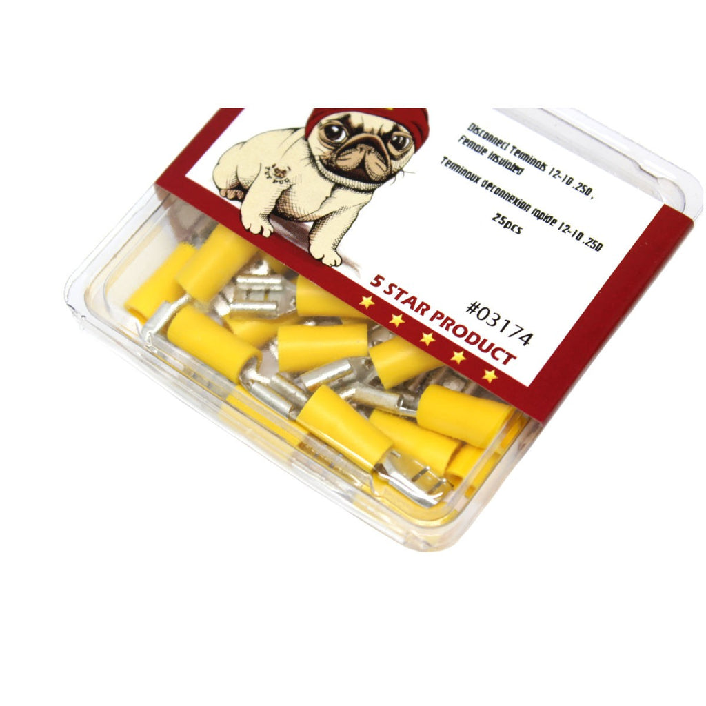 Cosses à déconnexion rapide femelles 0,250 po, 12-10 AWG, vinyle, sac de 25