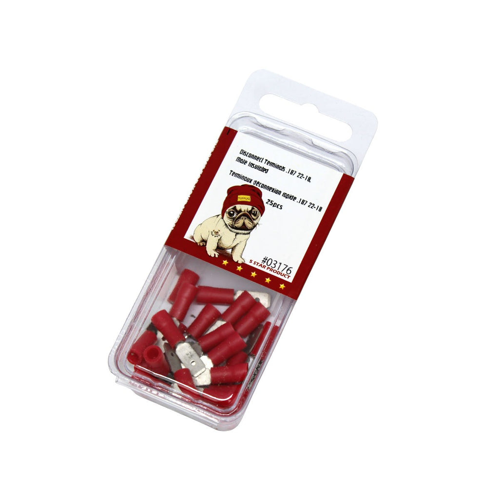 Cosses à déconnexion rapide mâles 0,187 po, 22-18 AWG, vinyle, sac de 25