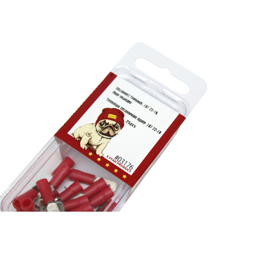 Cosses à déconnexion rapide mâles 0,187 po, 22-18 AWG, vinyle, sac de 25