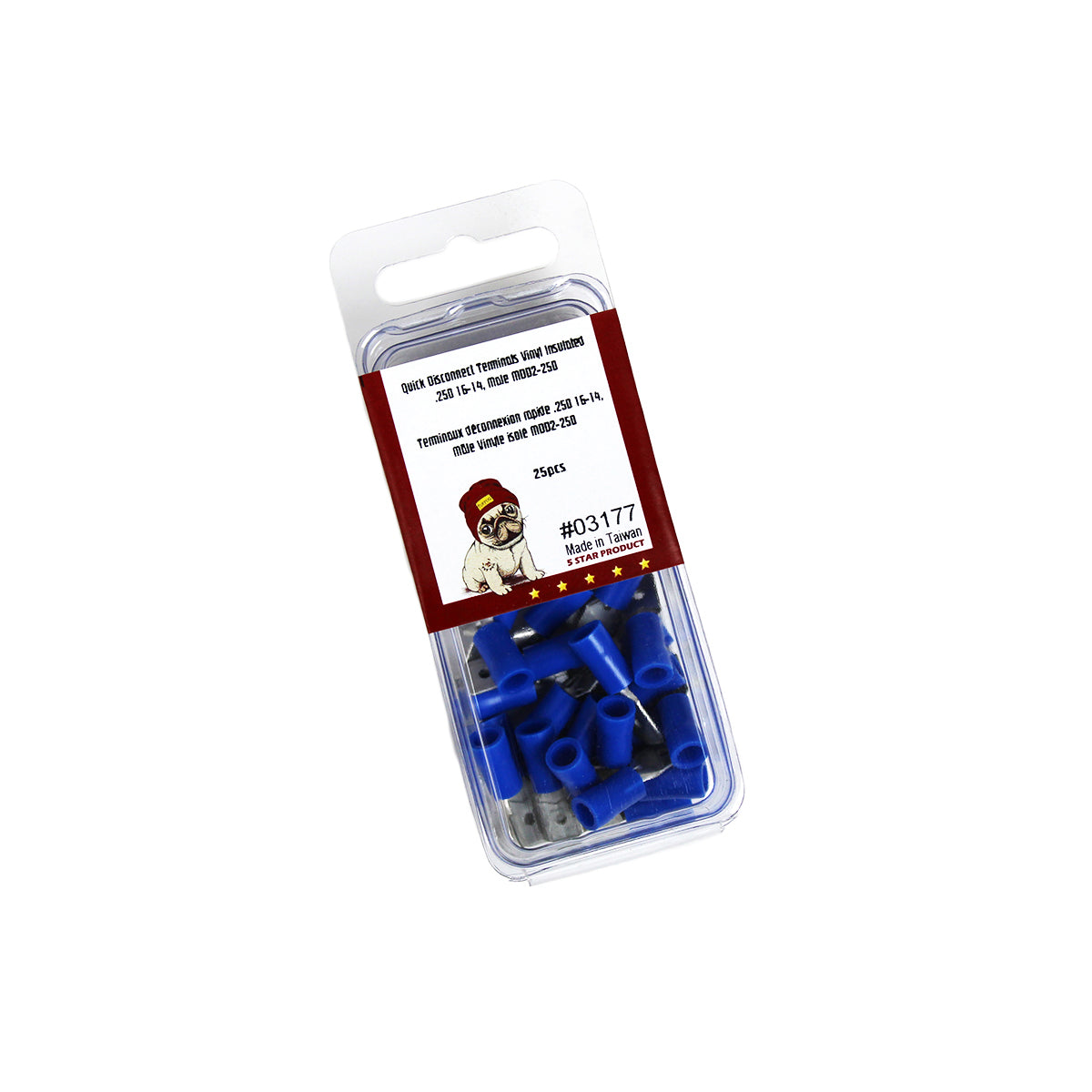 Cosses à déconnexion rapide mâles 0,250 po, 16-14 AWG, vinyle, sac de 25