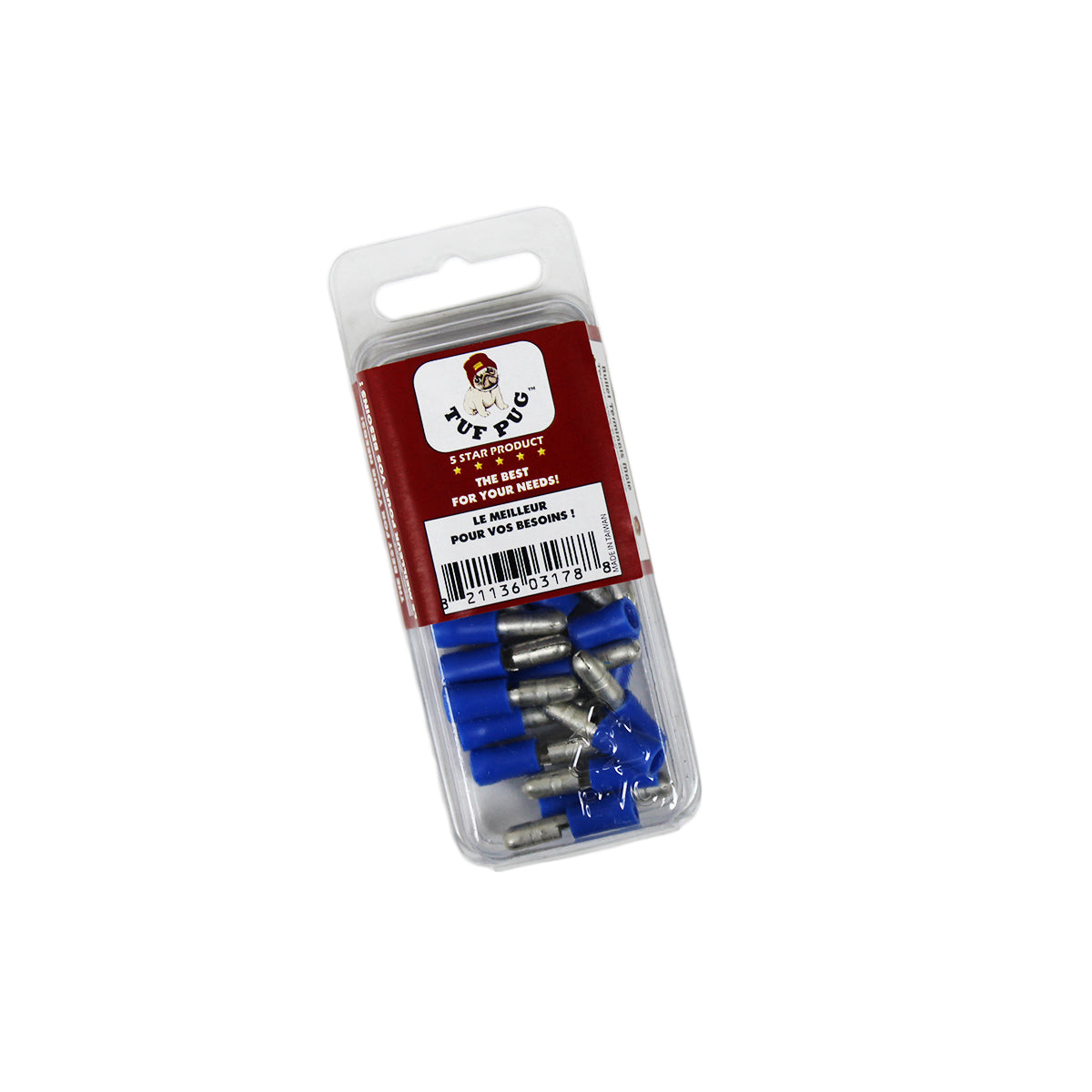 Cosses balle mâles 0,156 po, 16-14 AWG, vinyle, bleu, sac de 25