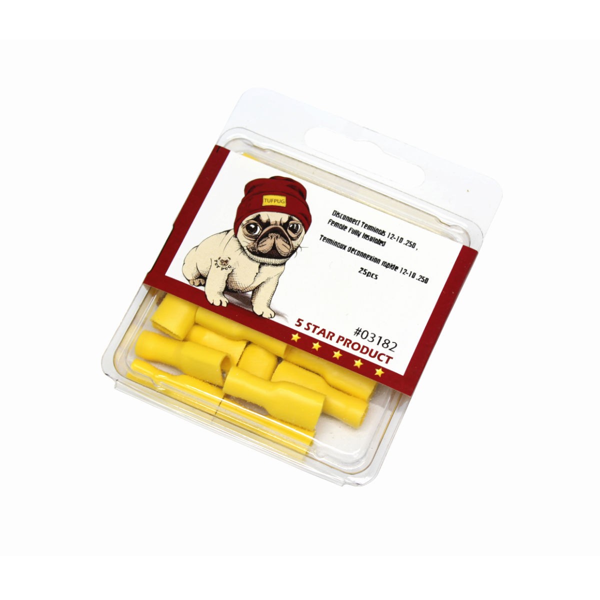 Cosses à déconnexion rapide femelles 0,250 po, 12-10 AWG, vinyle entièrement isolé, sac de 25