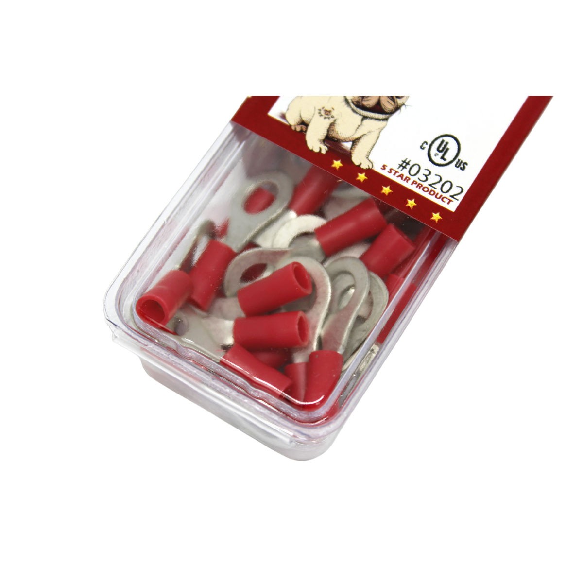 Cosses à anneau 1/4 po, 22-16 AWG, vinyle, rouge, sac de 25