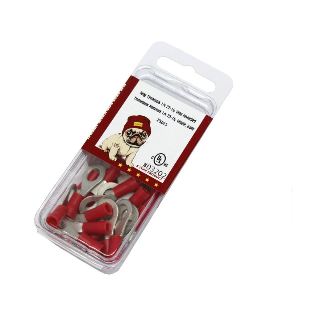 Cosses à anneau 1/4 po, 22-16 AWG, vinyle, rouge, sac de 25