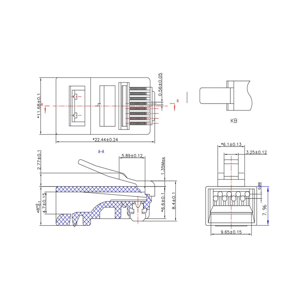 Connecteurs RJ45 CAT6 traversants (EZ), plaqués or, sac de 10