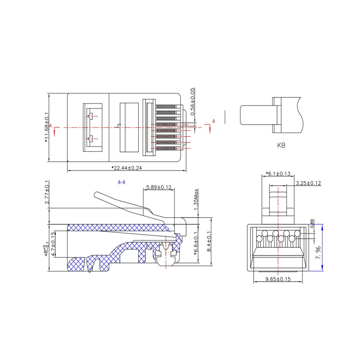 Connecteurs RJ45 CAT6 traversants (EZ), plaqués or, sac de 10