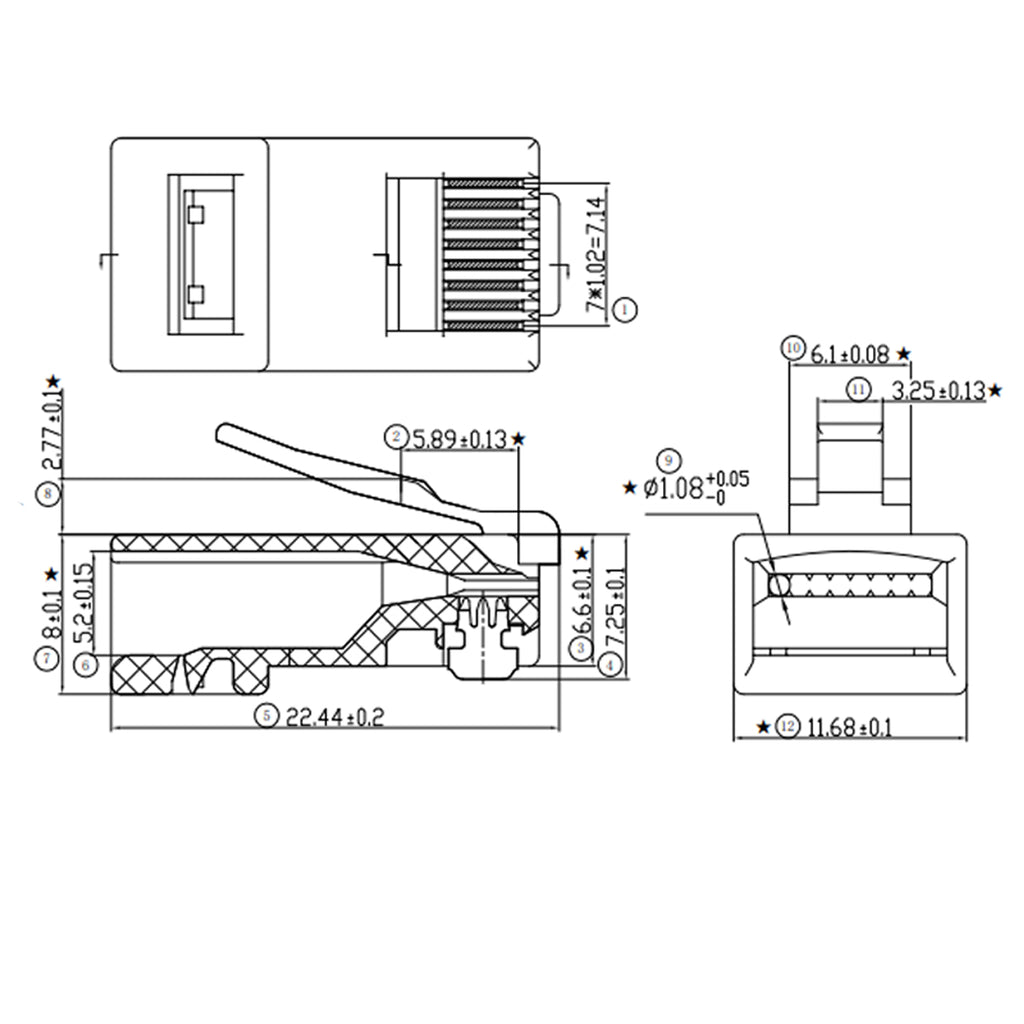 Connecteurs RJ45 CAT6 traversants (EZ), plaqués or, sac de 10