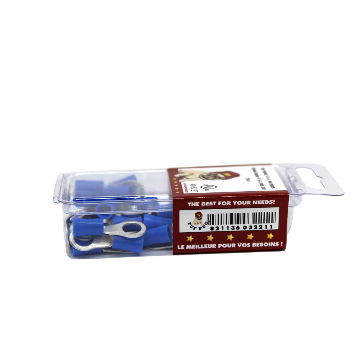 Cosses à anneau 1/4 po, 16-14 AWG, vinyle, bleu, sac de 25