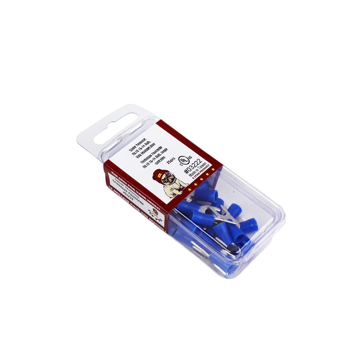 Cosses à fourche n° 10, 16-14 AWG, vinyle, bleu, sac de 25