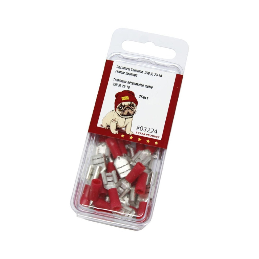 Cosses à déconnexion rapide femelles 0,250 po, 22-18 AWG, vinyle, sac de 25