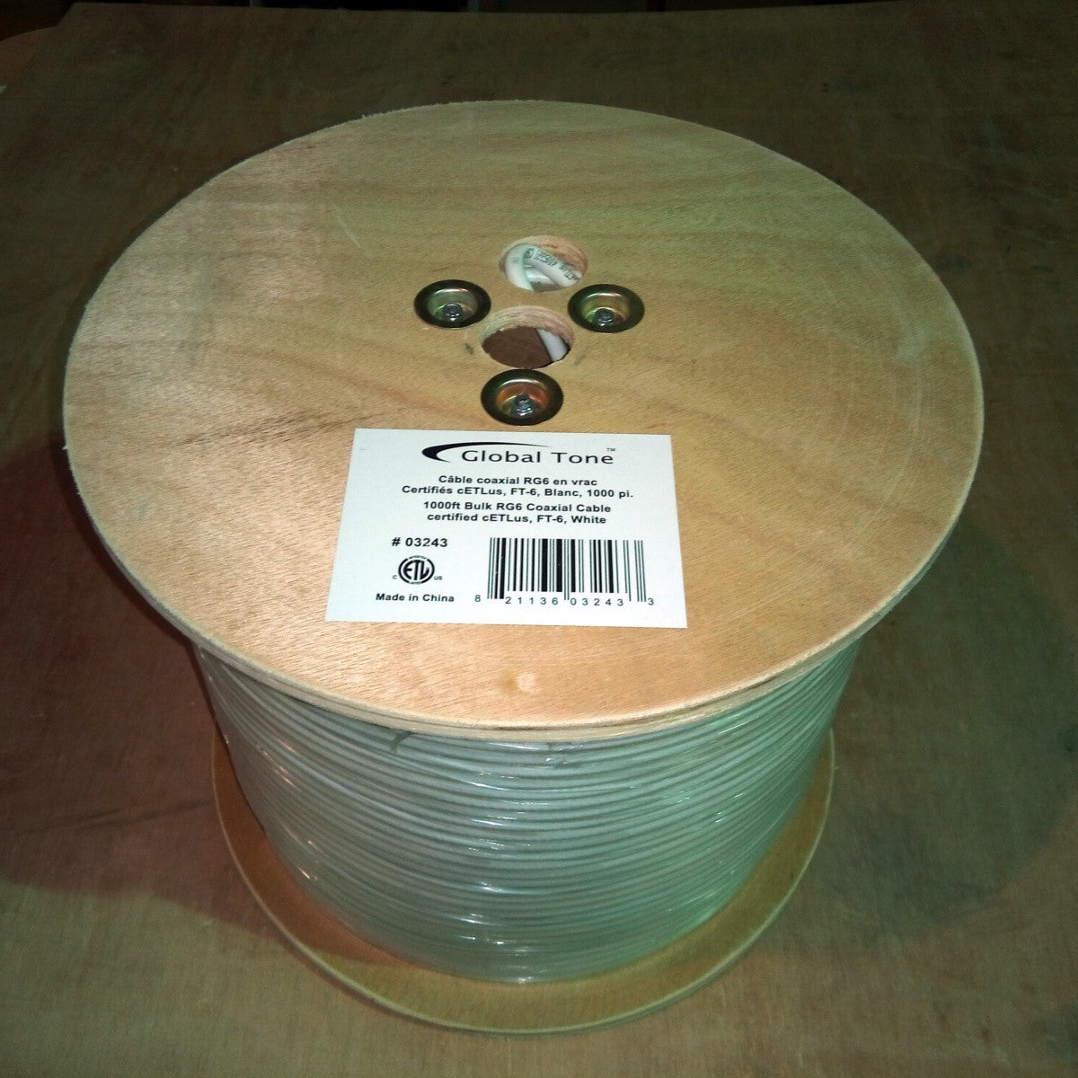 Câble coaxial RG6 en vrac, PVC, certifié FT4, blanc, 1000 pi