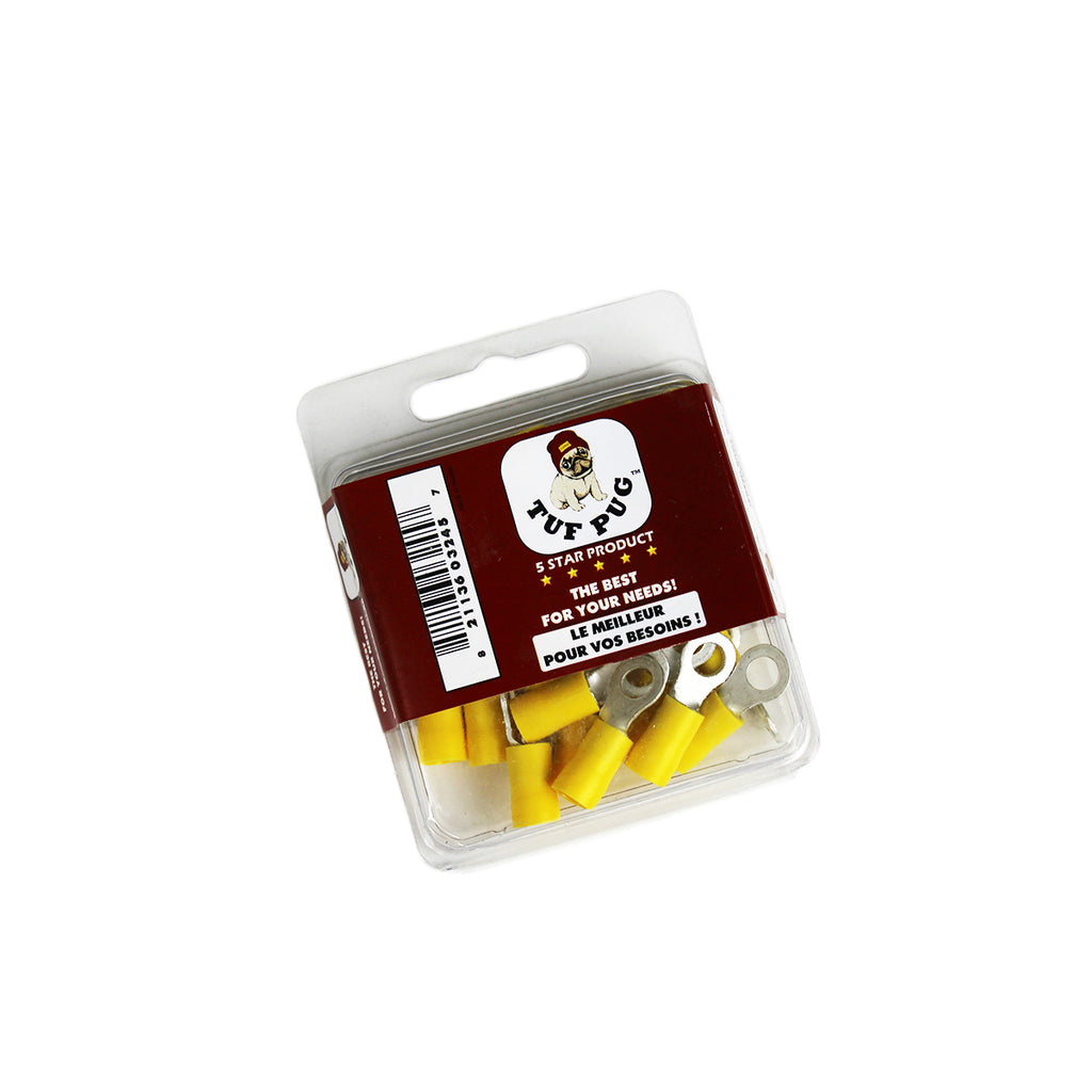 Cosses à anneau n° 10, 12-10 AWG, vinyle, jaune, sac de 25