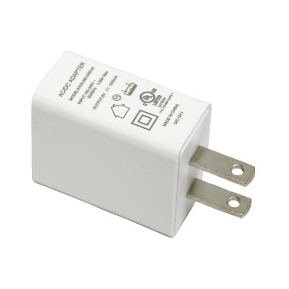 Chargeur mural USB 1 port, 5 V 1 A, certifié, blanc