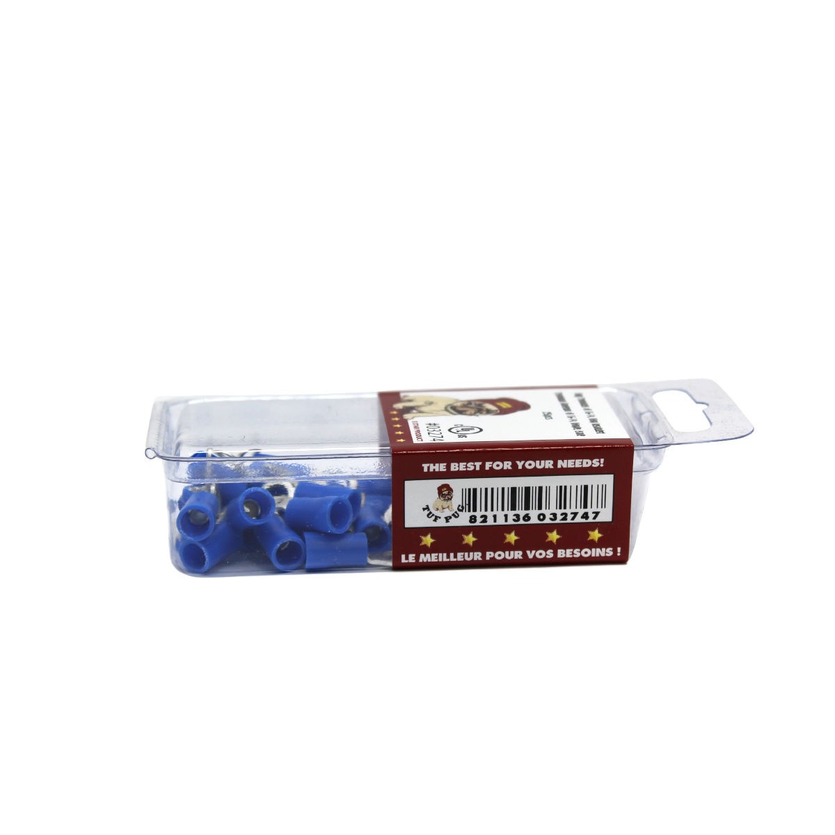 Cosses à anneau n° 8, 16-14 AWG, vinyle, bleu, sac de 25